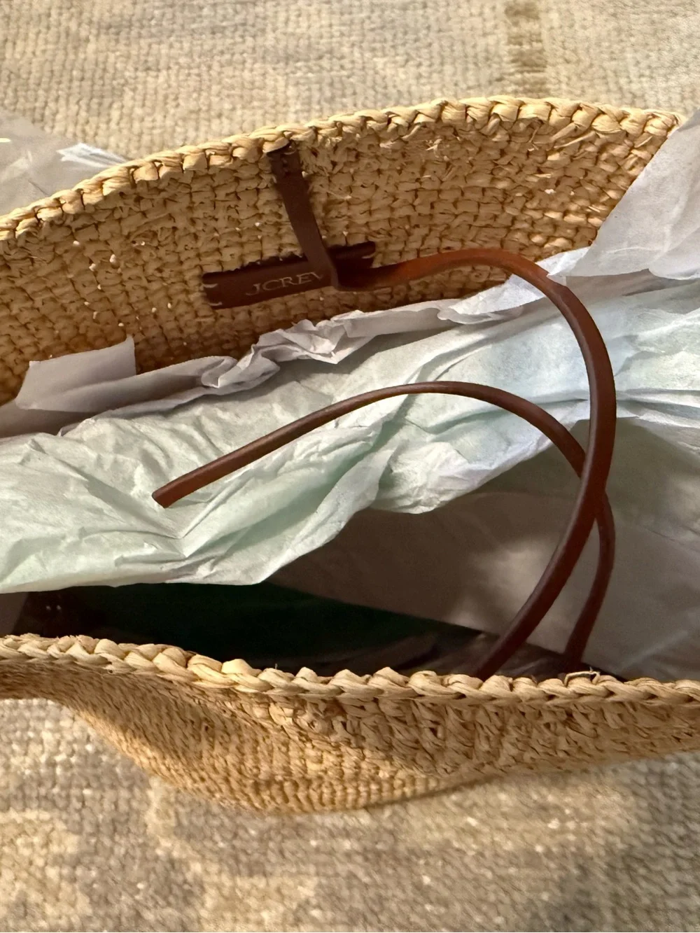 J. Crew Berkeley handknotted bucket bag in raffia - English Saddle Natural